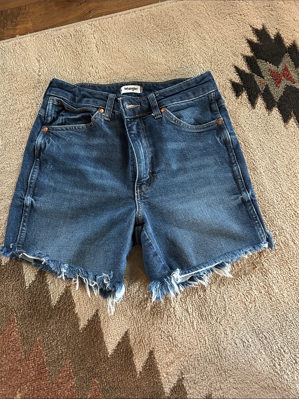 Wrangler Westward High-rise Dark Blue Distressed Denim Cutoff Shorts